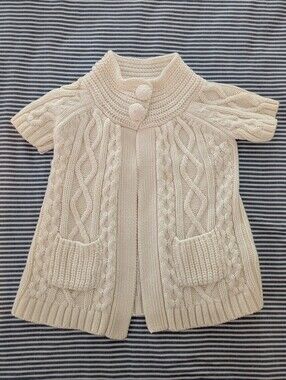 Baby Cream Cable-Knit Short-Sleeve Cardigan Sweater